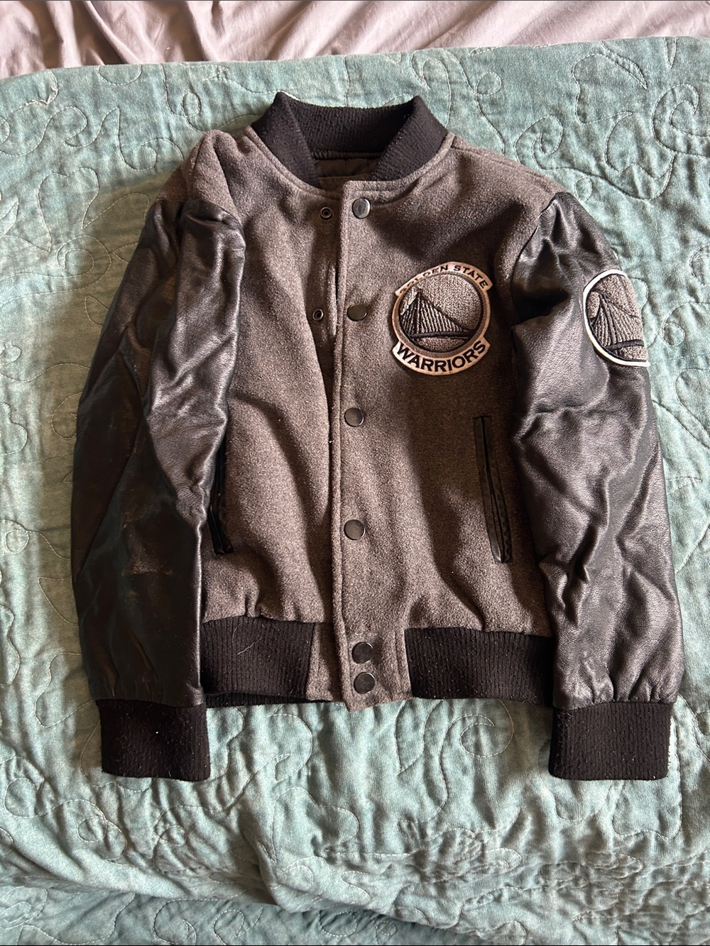 Kids Grey and Black Varsity Jacket with Team Patch